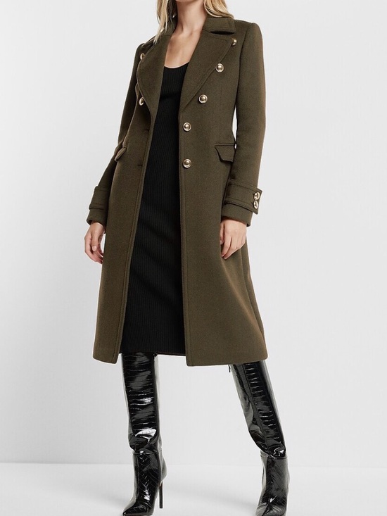 Express Jackets & Blazers - Express Double-Breasted Wool Coat in Olive Green Military Style